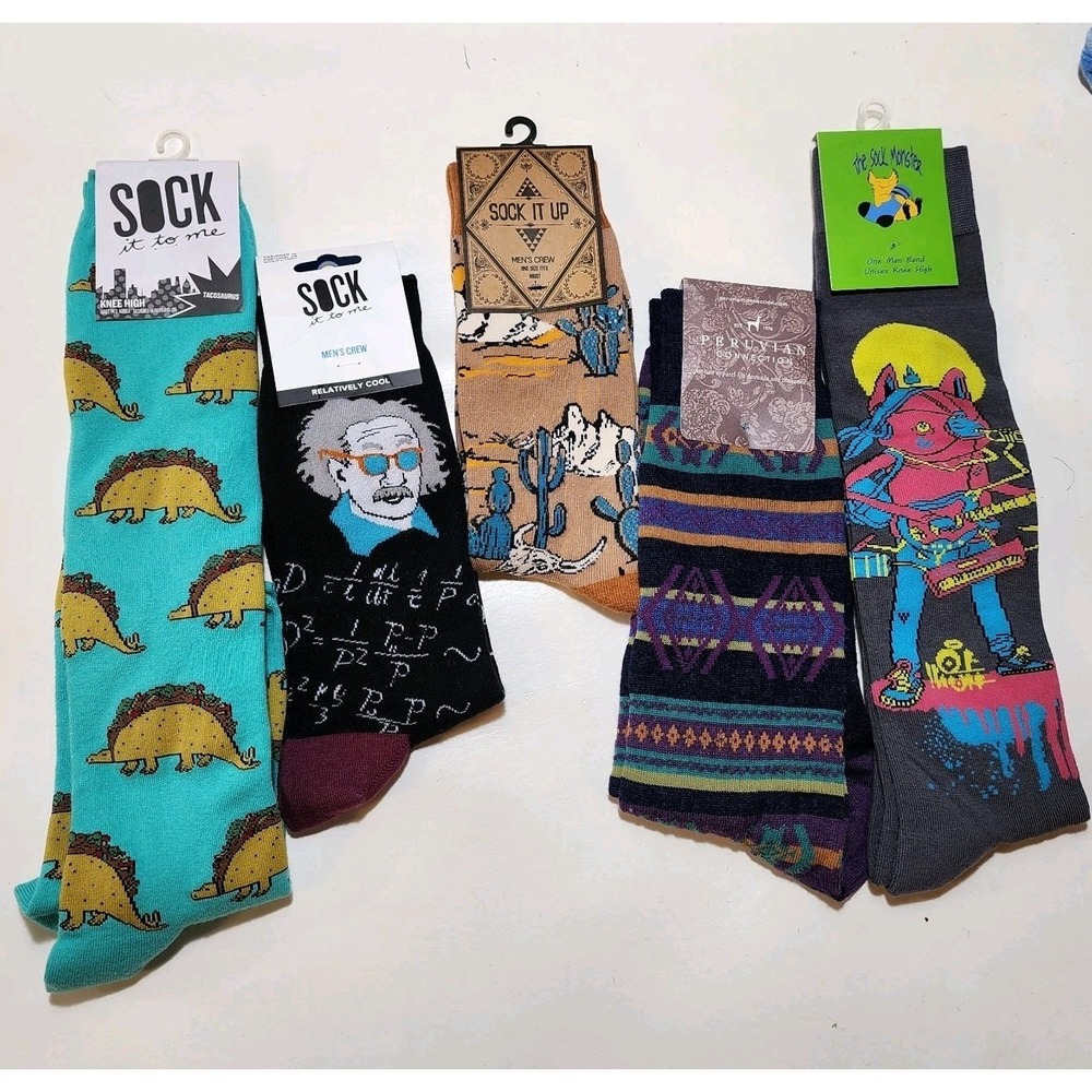 Mens Novelty Sock Bundle 5 Pairs All NEW Great as‎ Stocking Stuffers!